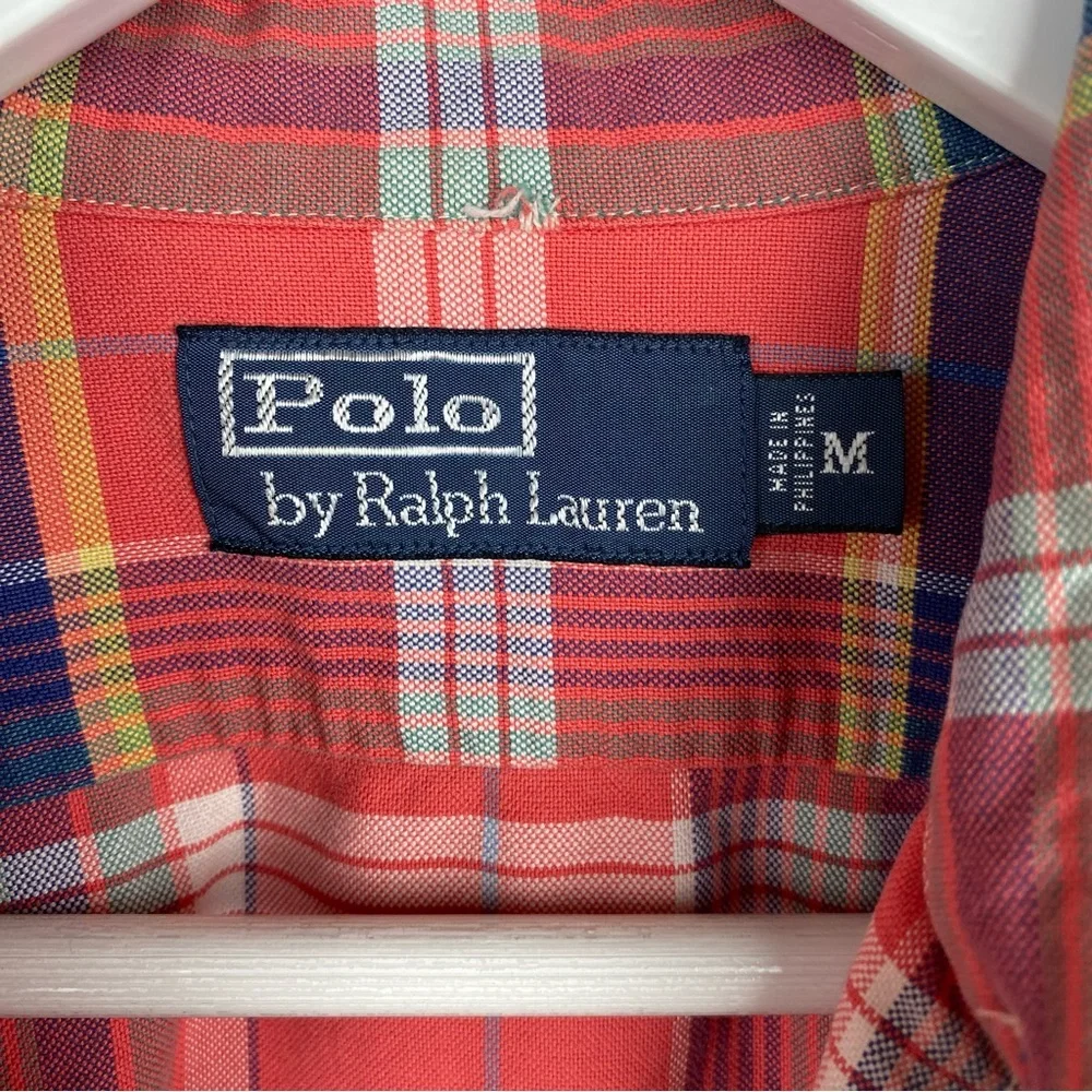 Polo Ralph Lauren Plaid Salmon Button Front 100% Cotton Men's Size Medium